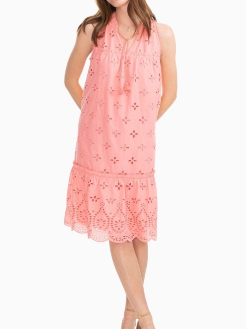 Southern Tide Rowena Dress Shift Eyelet
Scalloped Coral Pink Cotton Preppy